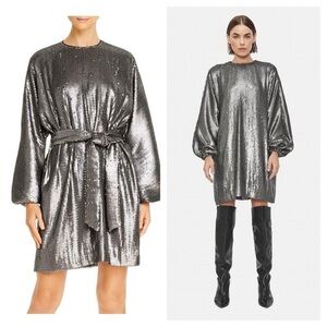 Anine bing / NWT sequin Angie dress bishop sleeve wrap M